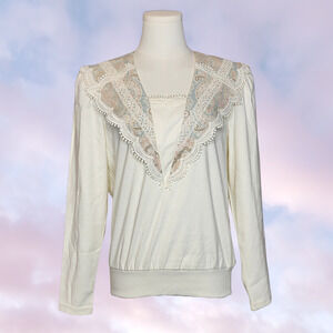 Vtg Scott McClintock Sailor Collar Twee Coquette Lace Frilly Cottage Top M